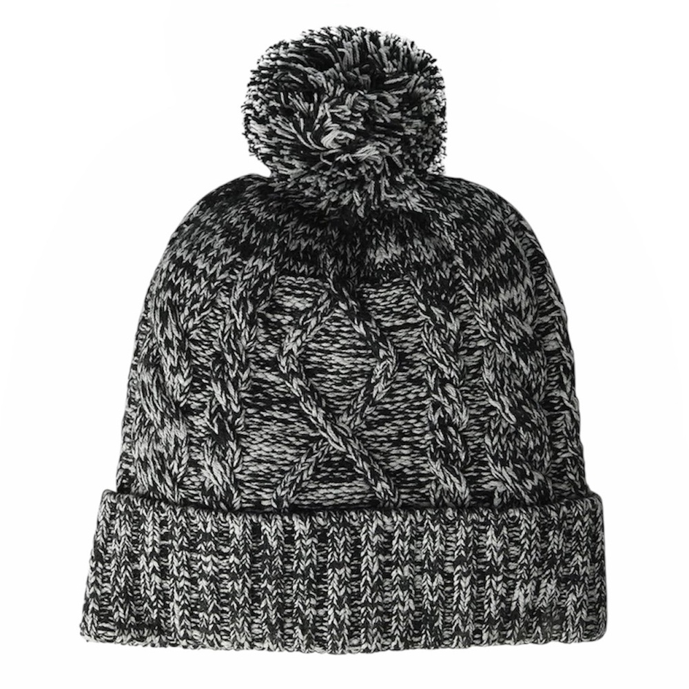 NWT Carve Designs Black and White Knit Pom-Pom Walsh Beanie Marled Limestone